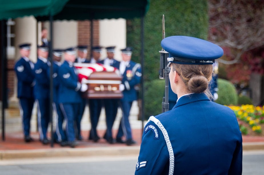 A US Army Casket Team Coming Out Of The Old Post Chapel | Arlington Media, Inc.