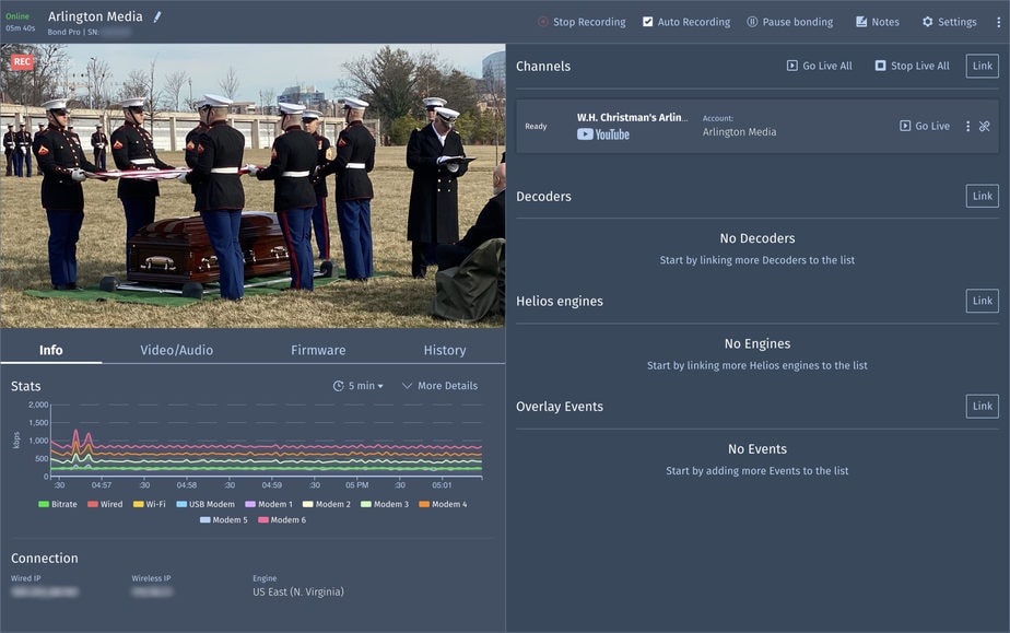 Live streaming encoder interface