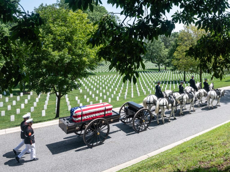 US Marines escort an Arlington Cemetery Caisson