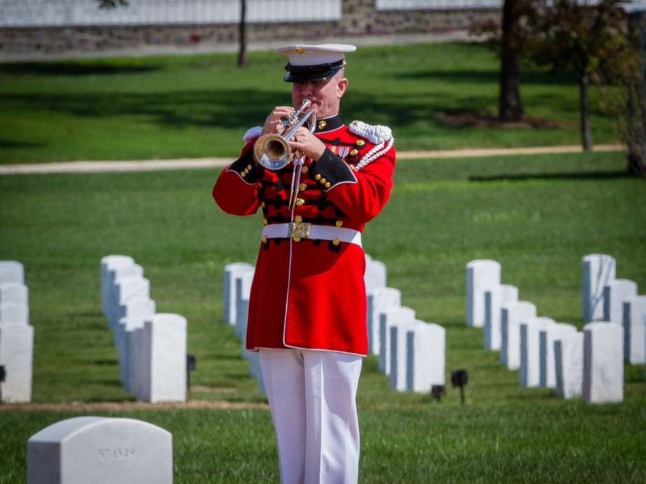 US Marine Bugler in Arlington National Cemetery Section 57 | Arlington media, inc.