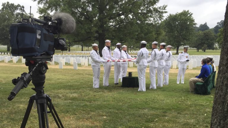 US Navy Holding Flag | Covering a service in Section 55 with the US Navy in Arlington National Cemetery | video production arilngton | Arlington media, inc.